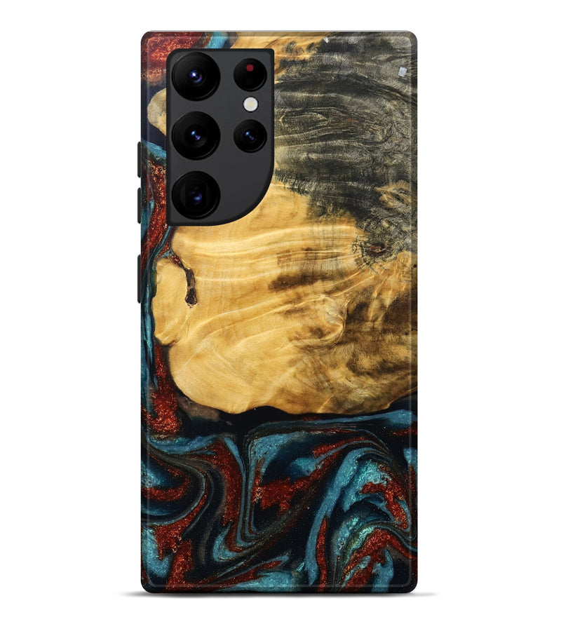 Galaxy S22 Ultra Wood Live Edge Phone Case - Cesar (Teal & Gold, 789068)