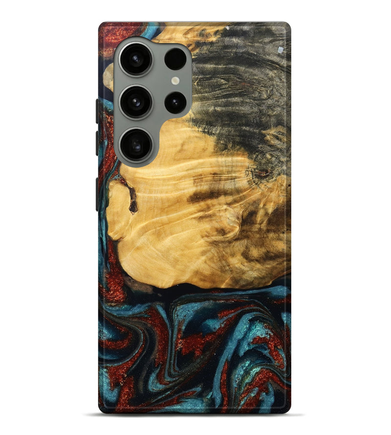 Galaxy S24 Ultra Wood Live Edge Phone Case - Cesar (Teal & Gold, 789068)