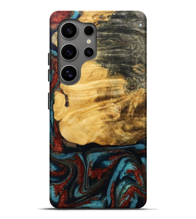 Galaxy S25 Ultra Wood Live Edge Phone Case - Cesar (Teal & Gold, 789068)