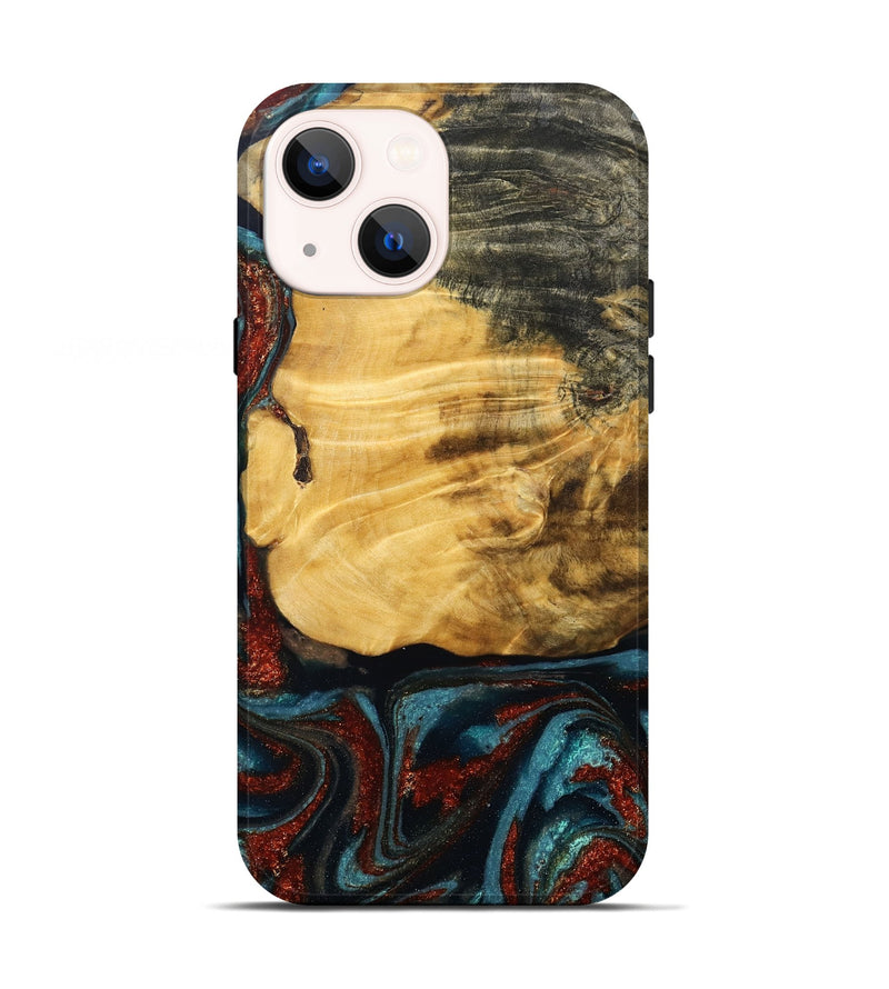iPhone 13 Wood Live Edge Phone Case - Cesar (Teal & Gold, 789068)