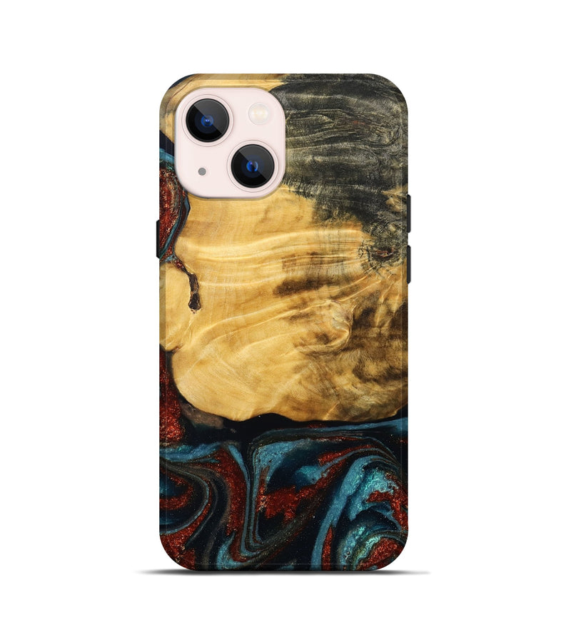 iPhone 13 mini Wood Live Edge Phone Case - Cesar (Teal & Gold, 789068)