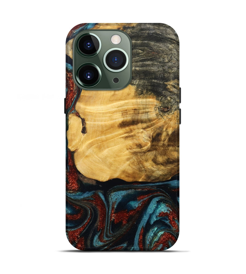 iPhone 13 Pro Wood Live Edge Phone Case - Cesar (Teal & Gold, 789068)