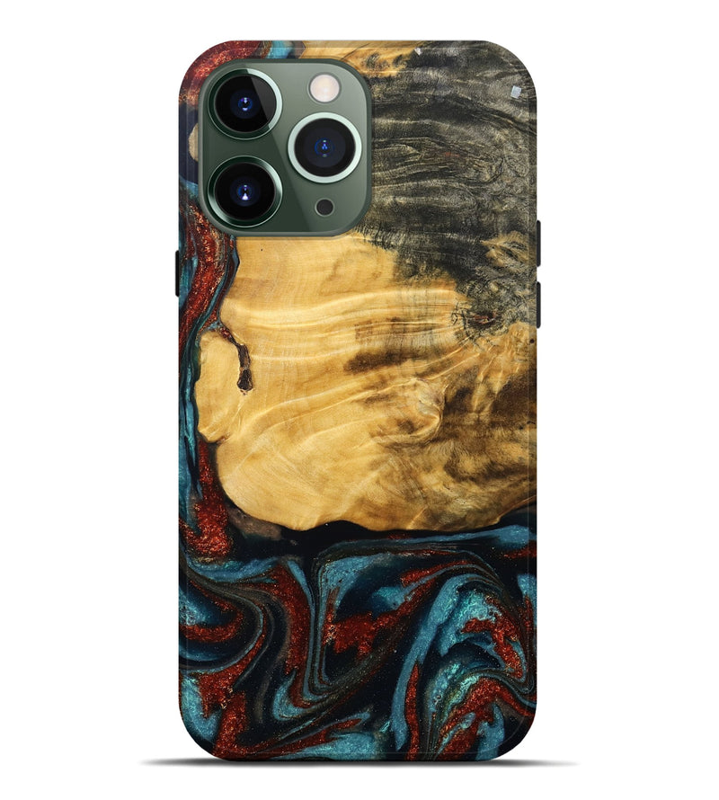 iPhone 13 Pro Max Wood Live Edge Phone Case - Cesar (Teal & Gold, 789068)