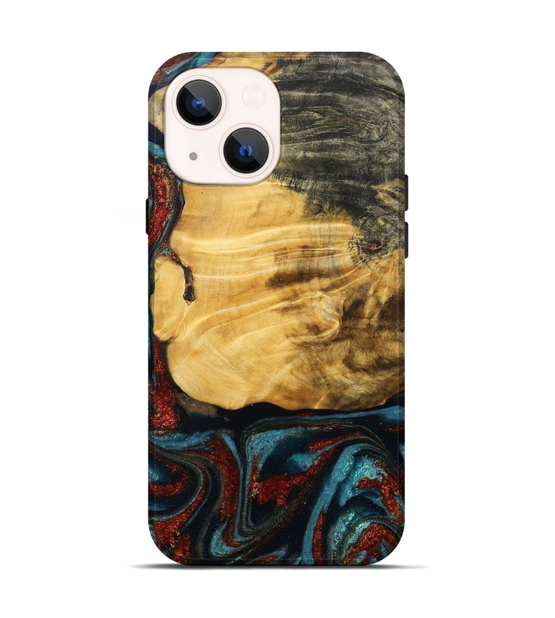 iPhone 14 Wood Live Edge Phone Case - Cesar (Teal & Gold, 789068)