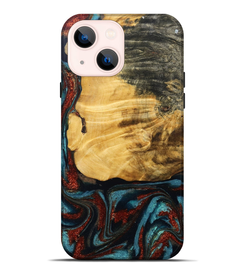 iPhone 14 Plus Wood Live Edge Phone Case - Cesar (Teal & Gold, 789068)