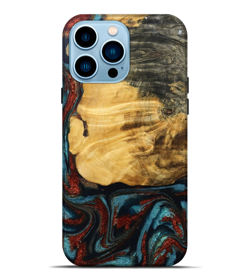 iPhone 14 Pro Max Wood Live Edge Phone Case - Cesar (Teal & Gold, 789068)