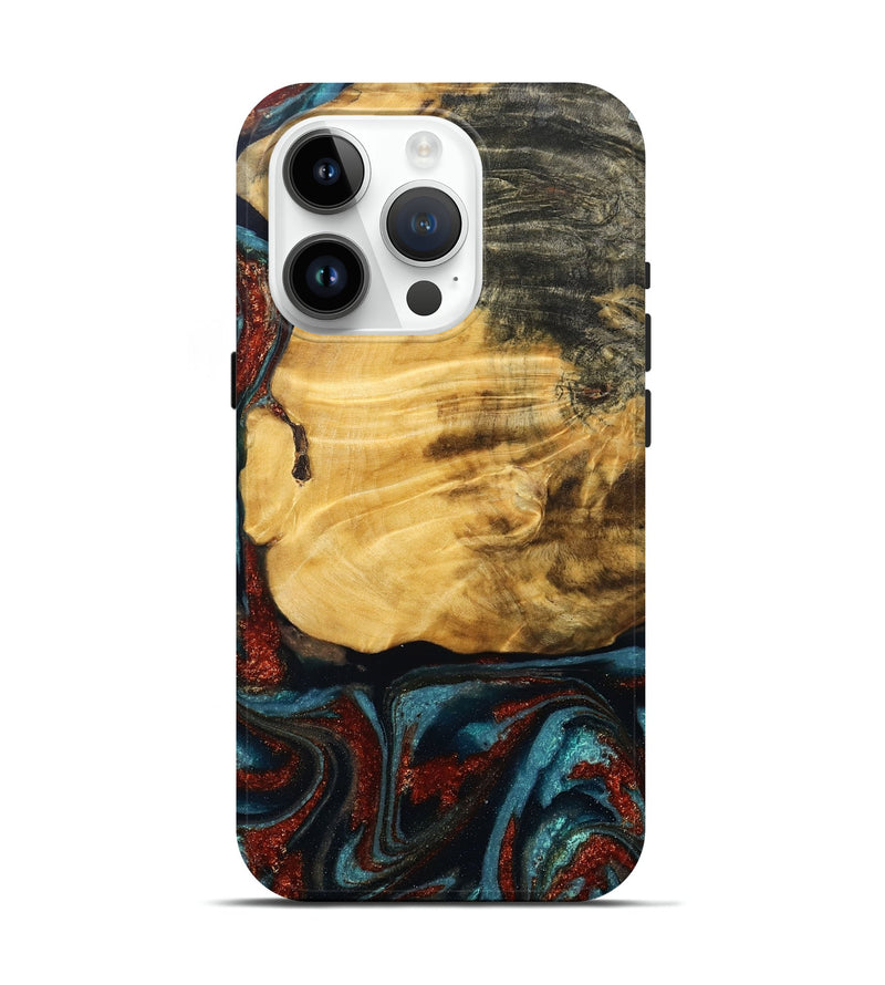 iPhone 15 Pro Wood Live Edge Phone Case - Cesar (Teal & Gold, 789068)