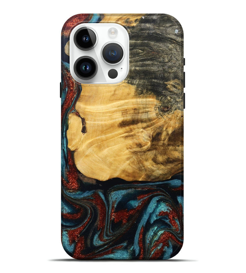 iPhone 15 Pro Max Wood Live Edge Phone Case - Cesar (Teal & Gold, 789068)