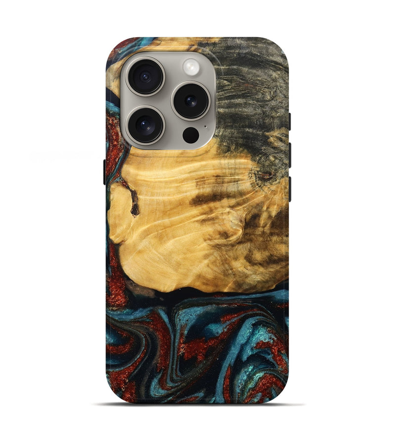 iPhone 16 Pro Wood Live Edge Phone Case - Cesar (Teal & Gold, 789068)