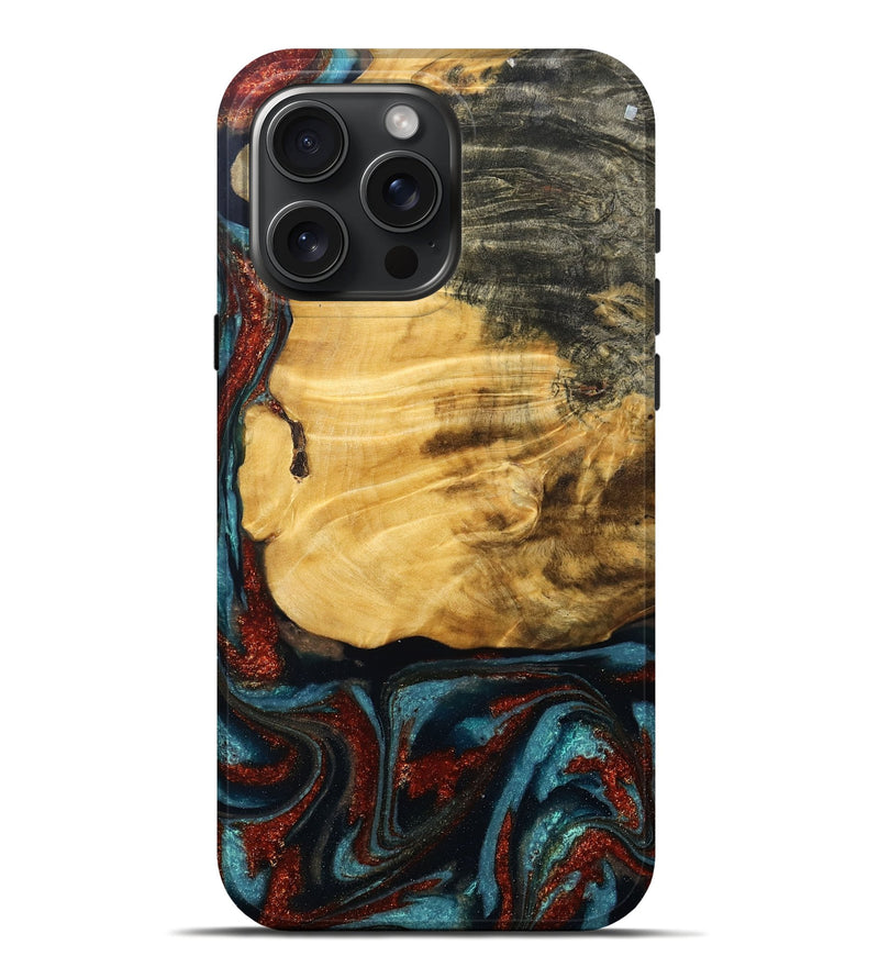 iPhone 16 Pro Max Wood Live Edge Phone Case - Cesar (Teal & Gold, 789068)