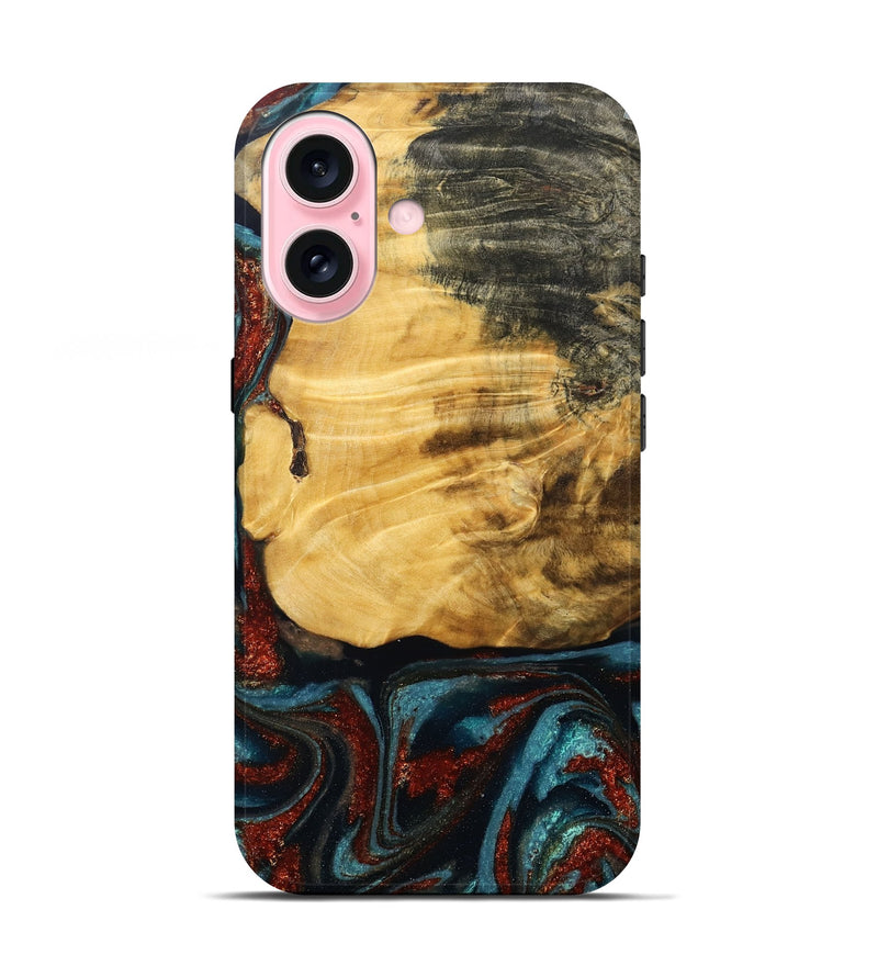 iPhone 17 Wood Live Edge Phone Case - Cesar (Teal & Gold, 789068)