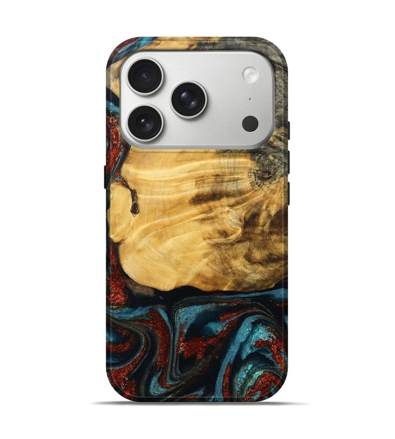 iPhone 17 Pro Wood Live Edge Phone Case - Cesar (Teal & Gold, 789068)
