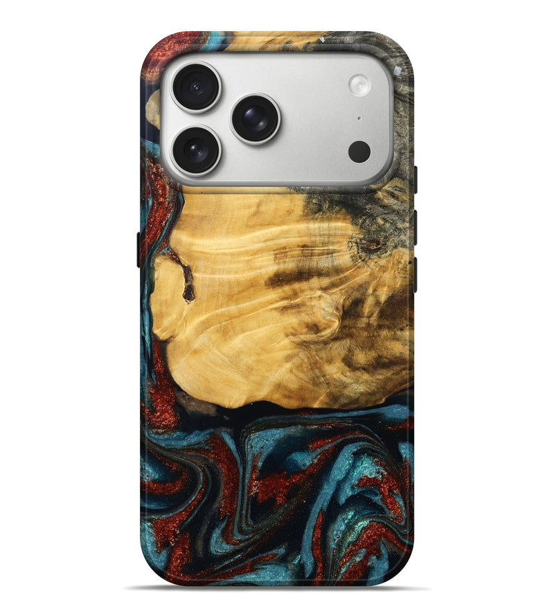 iPhone 17 Pro Max Wood Live Edge Phone Case - Cesar (Teal & Gold, 789068)