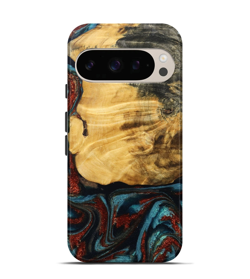 Pixel 10 Pro Wood Live Edge Phone Case - Cesar (Teal & Gold, 789068)