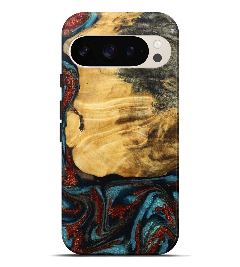 Pixel 10 Pro XL Wood Live Edge Phone Case - Cesar (Teal & Gold, 789068)