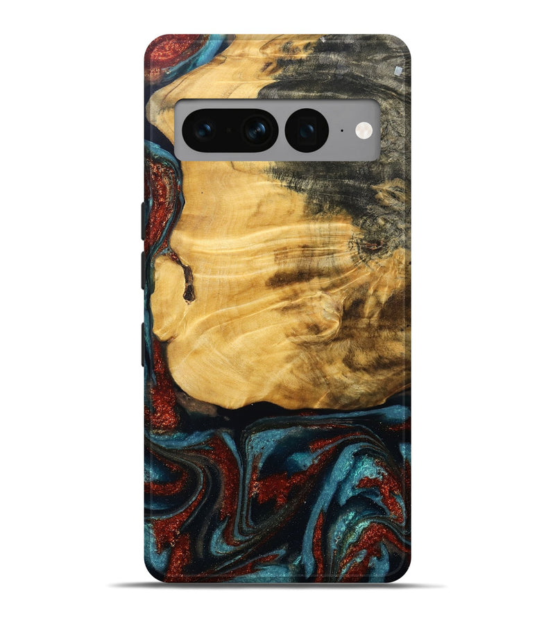 Pixel 7 Pro Wood Live Edge Phone Case - Cesar (Teal & Gold, 789068)