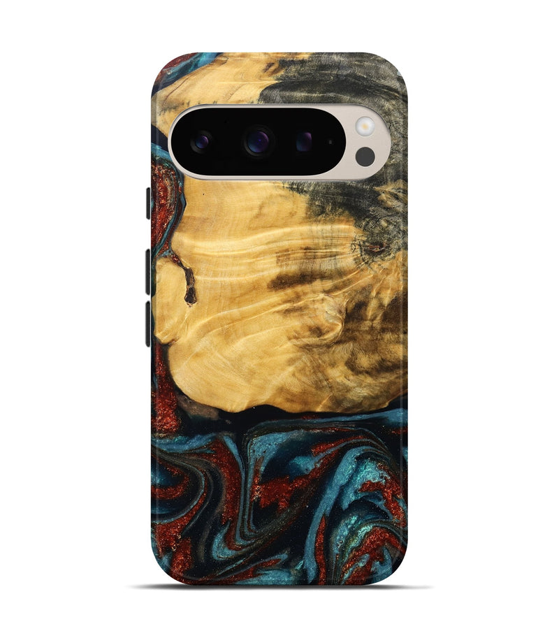 Pixel 9 Wood Live Edge Phone Case - Cesar (Teal & Gold, 789068)