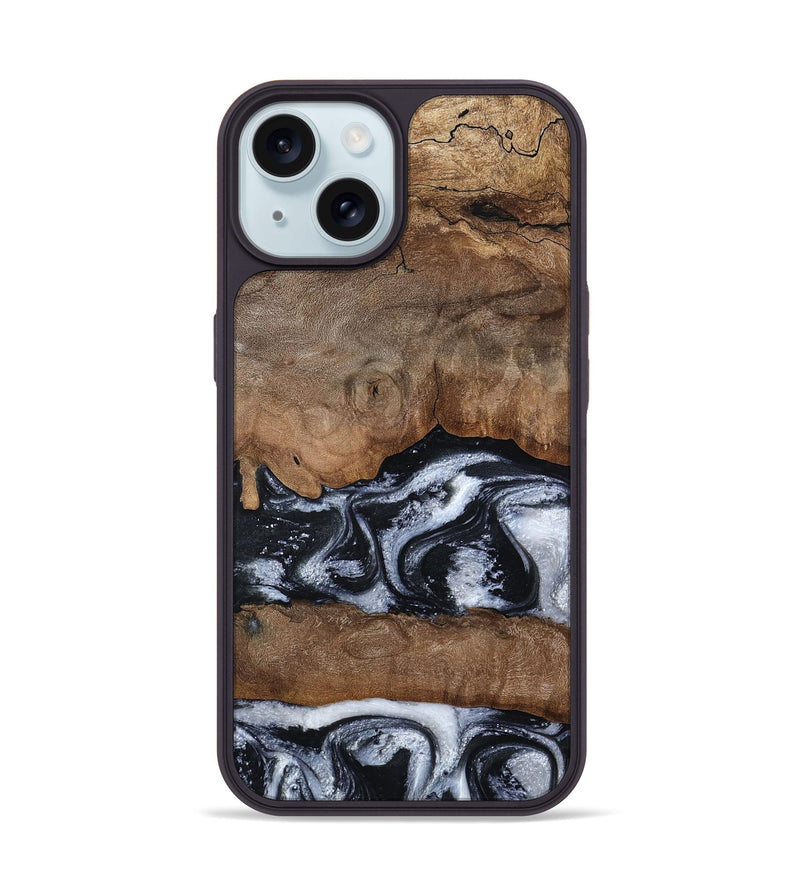iPhone 15 Wood Phone Case - Jabari (Black & White, 789220)