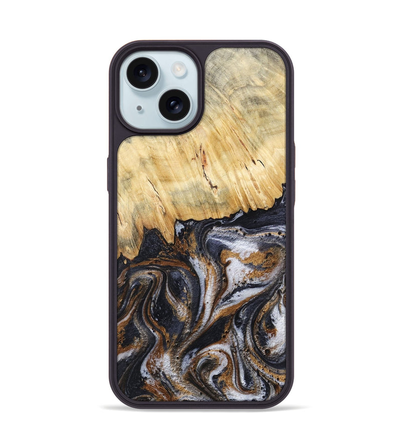 iPhone 15 Wood Phone Case - Cheryle (Black & White, 789223)