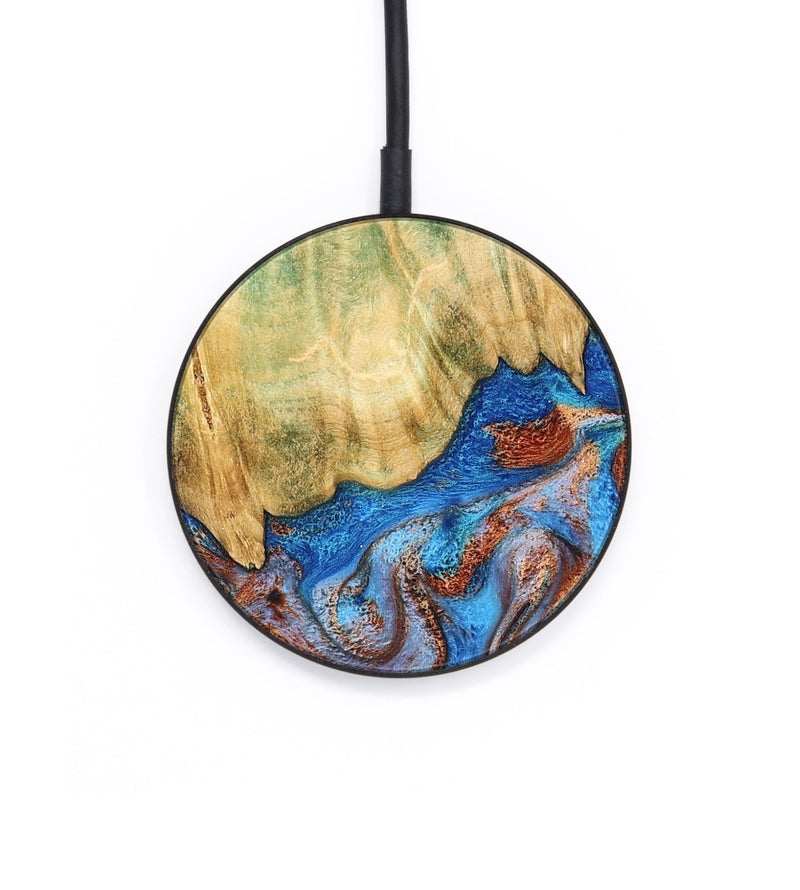 Circle Wood Wireless Charger - Cherie (Teal & Gold, 789388)
