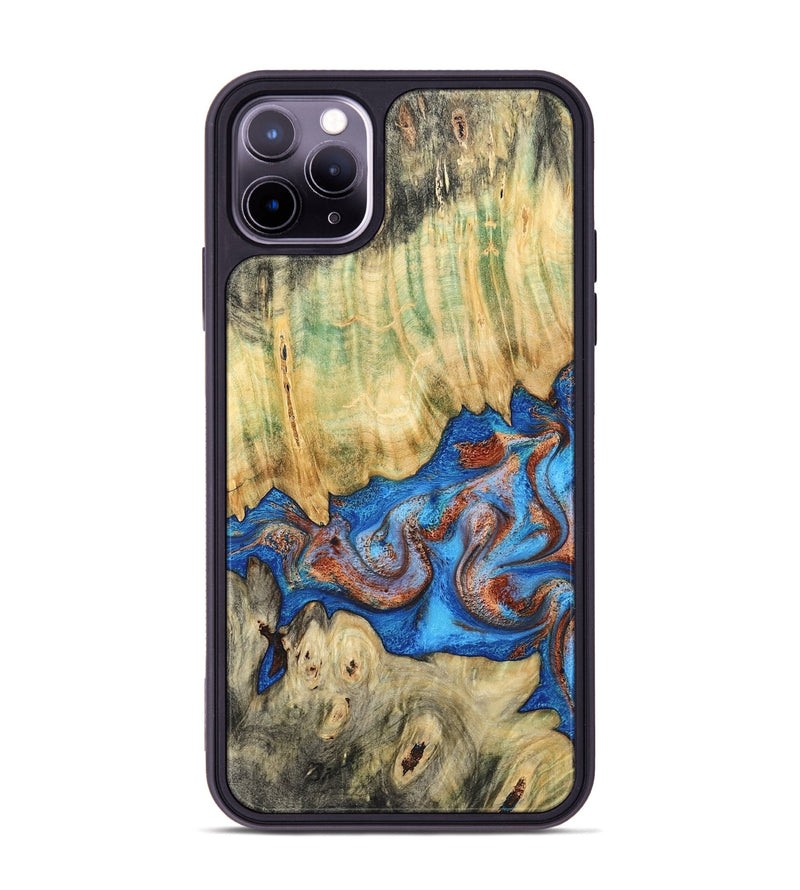 iPhone 11 Pro Max Wood Phone Case - Cherie (Teal & Gold, 789388)