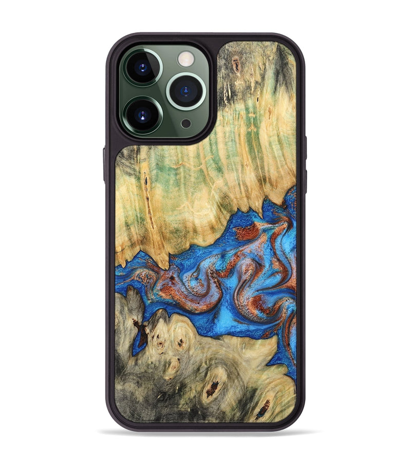 iPhone 13 Pro Max Wood Phone Case - Cherie (Teal & Gold, 789388)
