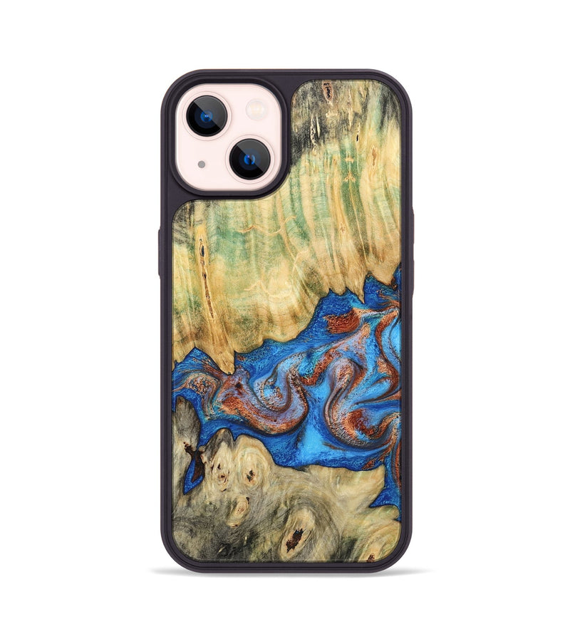 iPhone 14 Wood Phone Case - Cherie (Teal & Gold, 789388)