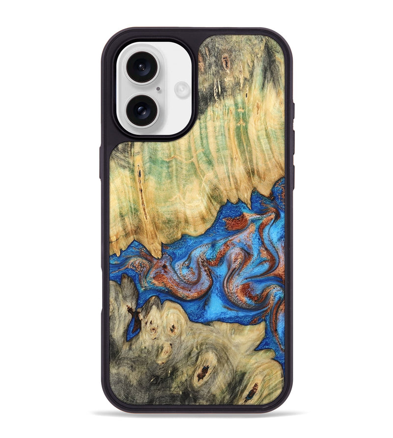 iPhone 16 Plus Wood Phone Case - Cherie (Teal & Gold, 789388)