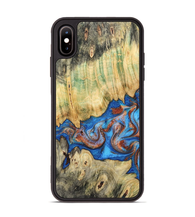 iPhone Xs Max Wood Phone Case - Cherie (Teal & Gold, 789388)