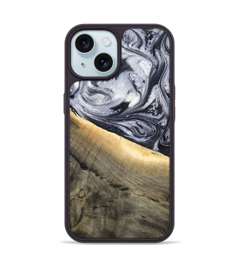 iPhone 15 Wood Phone Case - Akeelah (Black & White, 789415)