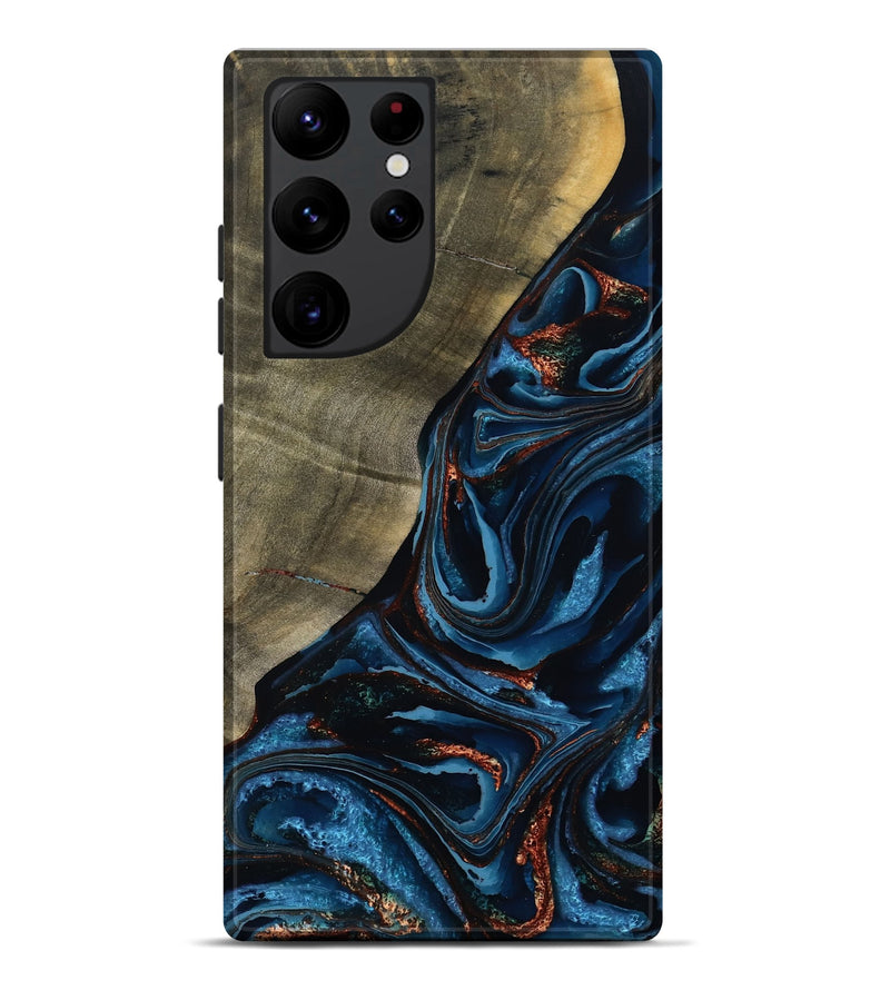 Galaxy S22 Ultra Wood Live Edge Phone Case - Elora (Teal & Gold, 789799)