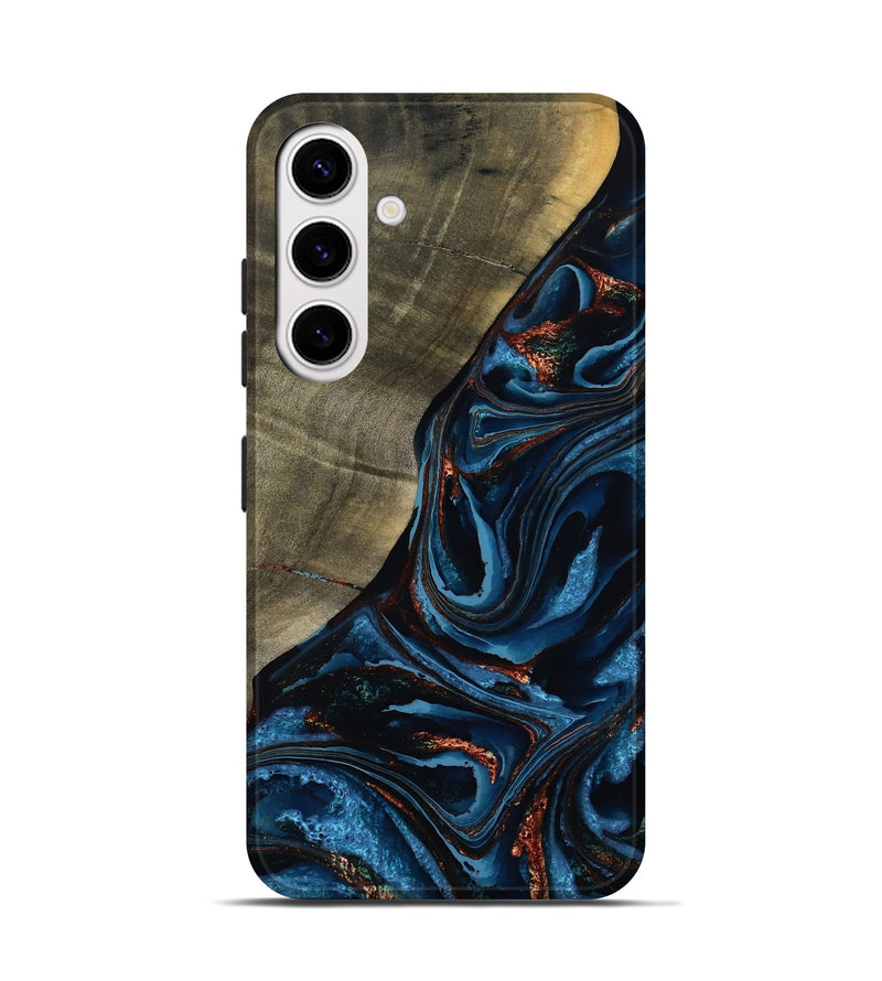 Galaxy S25 Wood Live Edge Phone Case - Elora (Teal & Gold, 789799)