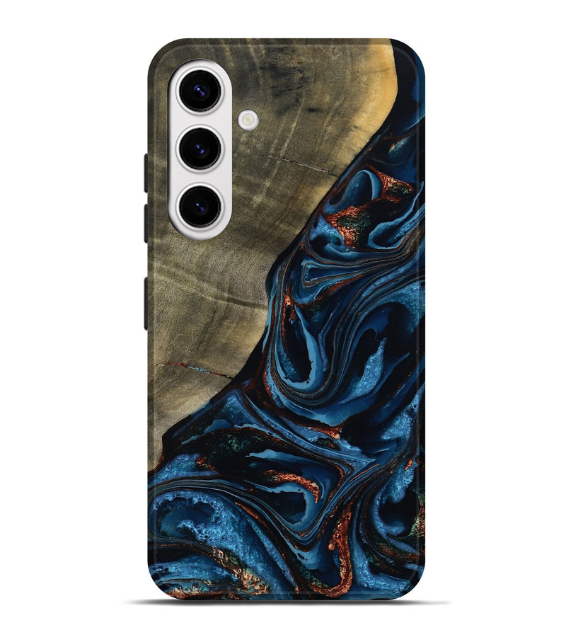 Galaxy S25 Plus Wood Live Edge Phone Case - Elora (Teal & Gold, 789799)