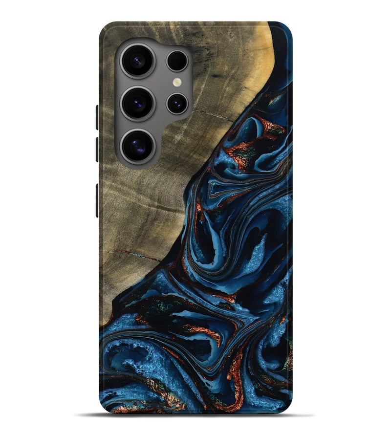 Galaxy S25 Ultra Wood Live Edge Phone Case - Elora (Teal & Gold, 789799)