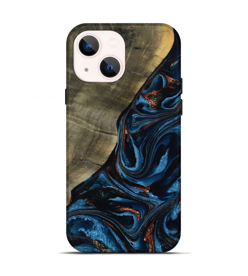 iPhone 13 Wood Live Edge Phone Case - Elora (Teal & Gold, 789799)
