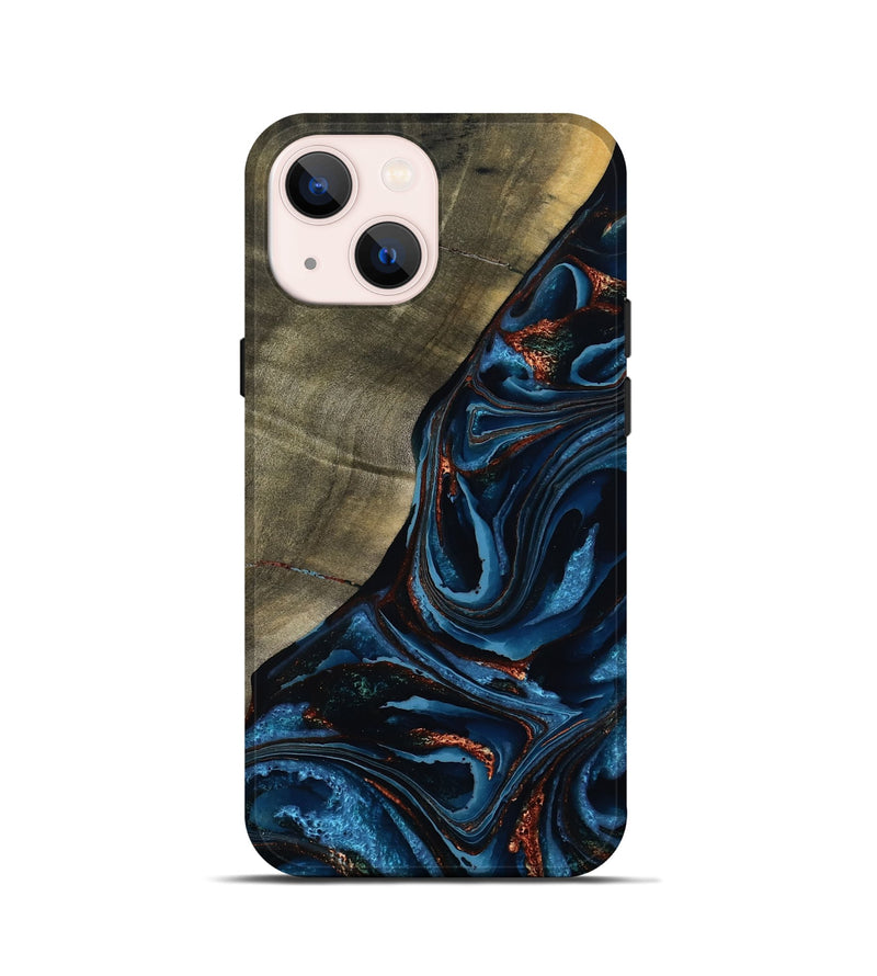 iPhone 13 mini Wood Live Edge Phone Case - Elora (Teal & Gold, 789799)