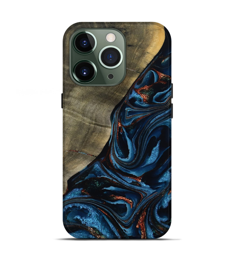 iPhone 13 Pro Wood Live Edge Phone Case - Elora (Teal & Gold, 789799)