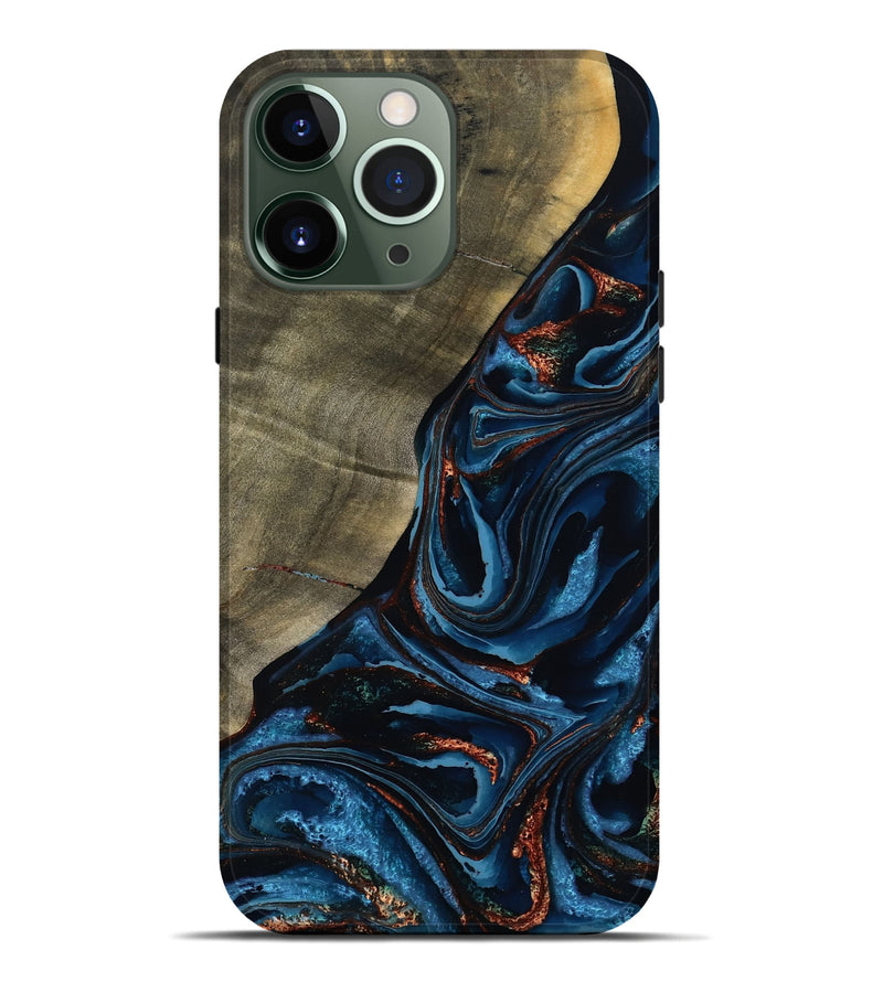 iPhone 13 Pro Max Wood Live Edge Phone Case - Elora (Teal & Gold, 789799)