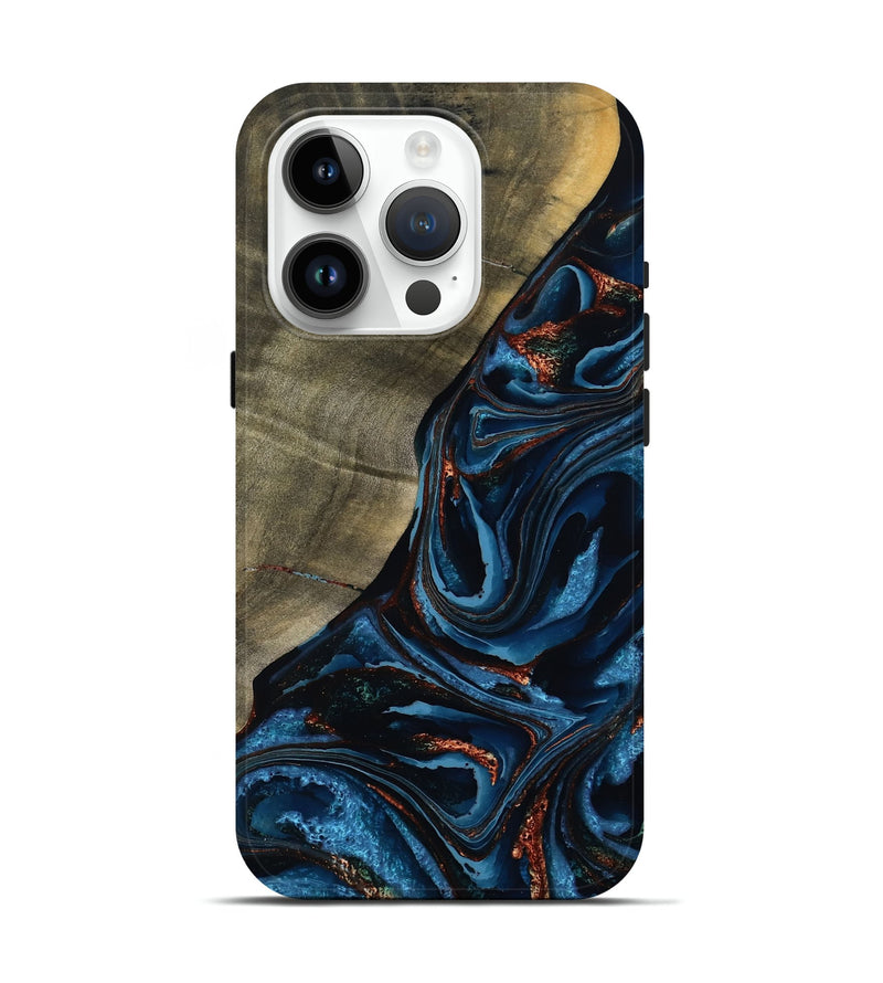 iPhone 15 Pro Wood Live Edge Phone Case - Elora (Teal & Gold, 789799)