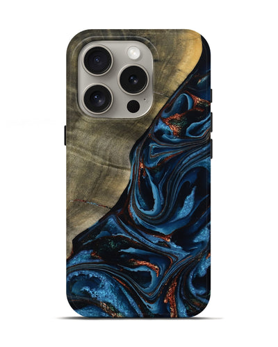iPhone 16 Pro Wood Live Edge Phone Case - Elora (Teal & Gold, 789799)