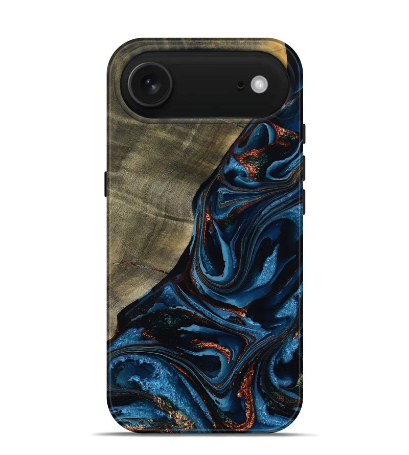 iPhone 17 Air Wood Live Edge Phone Case - Elora (Teal & Gold, 789799)