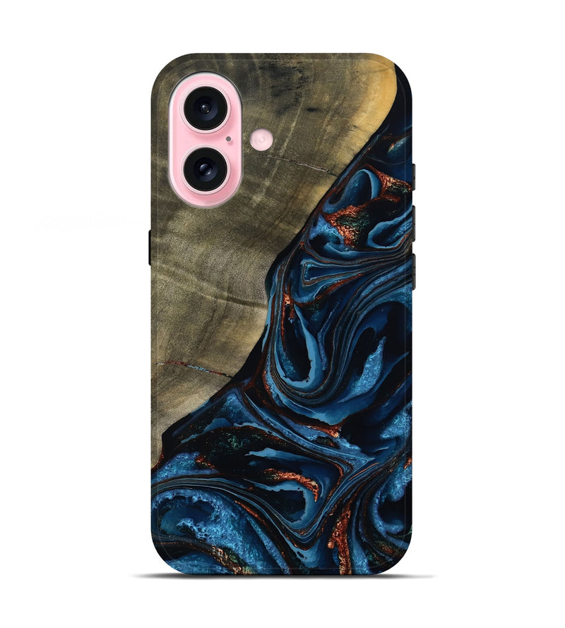 iPhone 17 Wood Live Edge Phone Case - Elora (Teal & Gold, 789799)