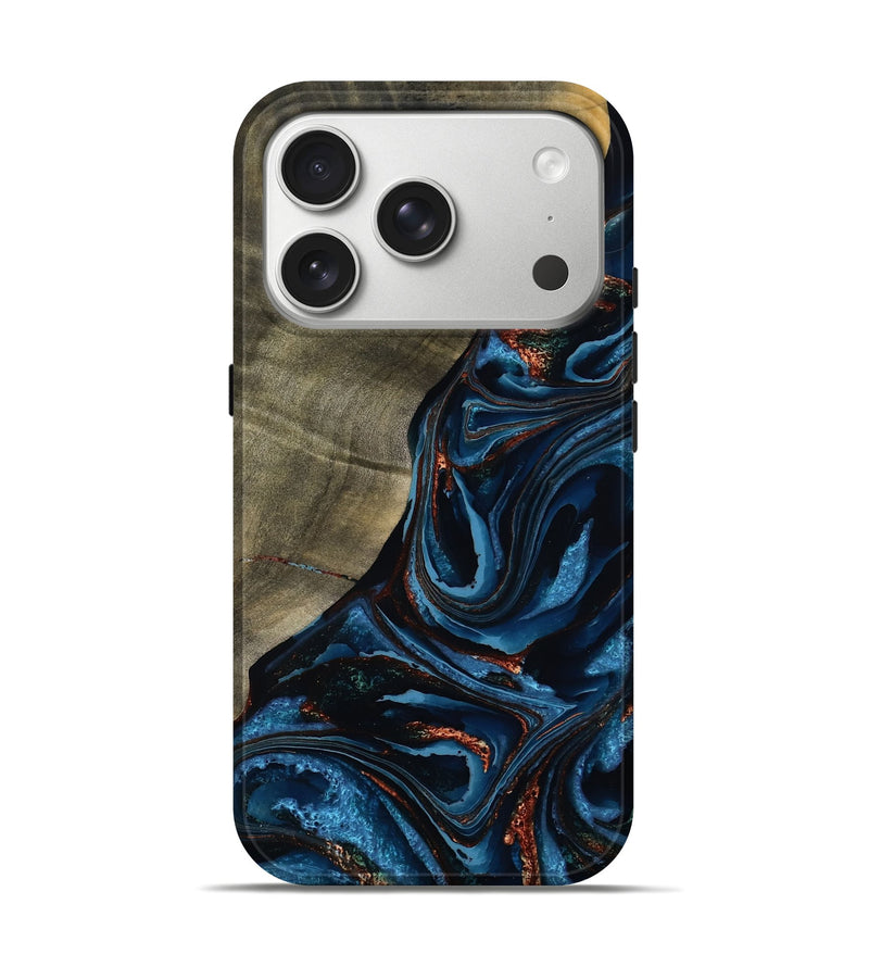 iPhone 17 Pro Wood Live Edge Phone Case - Elora (Teal & Gold, 789799)