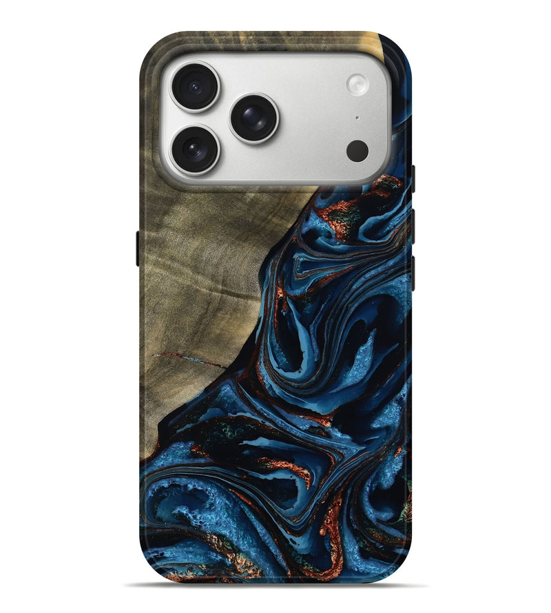 iPhone 17 Pro Max Wood Live Edge Phone Case - Elora (Teal & Gold, 789799)