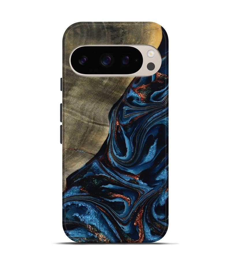Pixel 10 Wood Live Edge Phone Case - Elora (Teal & Gold, 789799)