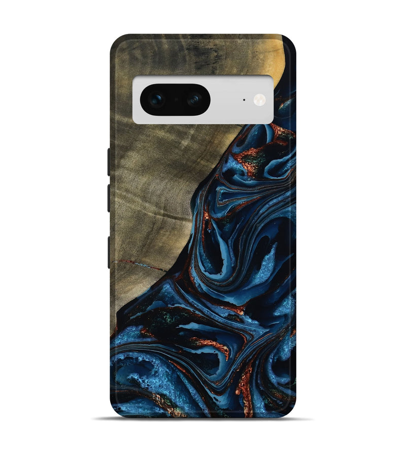 Pixel 7 Wood Live Edge Phone Case - Elora (Teal & Gold, 789799)
