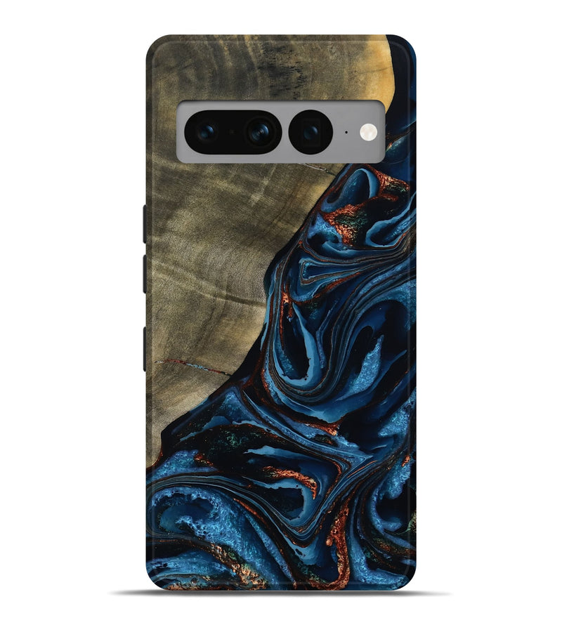 Pixel 7 Pro Wood Live Edge Phone Case - Elora (Teal & Gold, 789799)