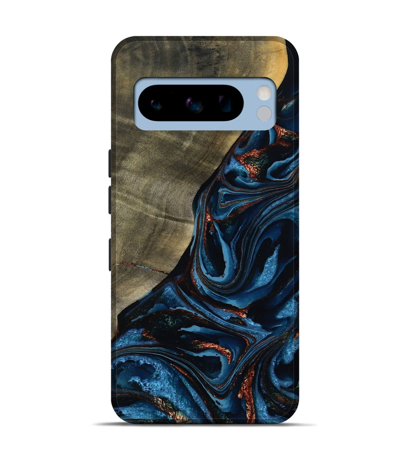 Pixel 8 Pro Wood Live Edge Phone Case - Elora (Teal & Gold, 789799)