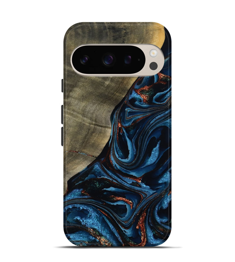 Pixel 9 Pro Wood Live Edge Phone Case - Elora (Teal & Gold, 789799)