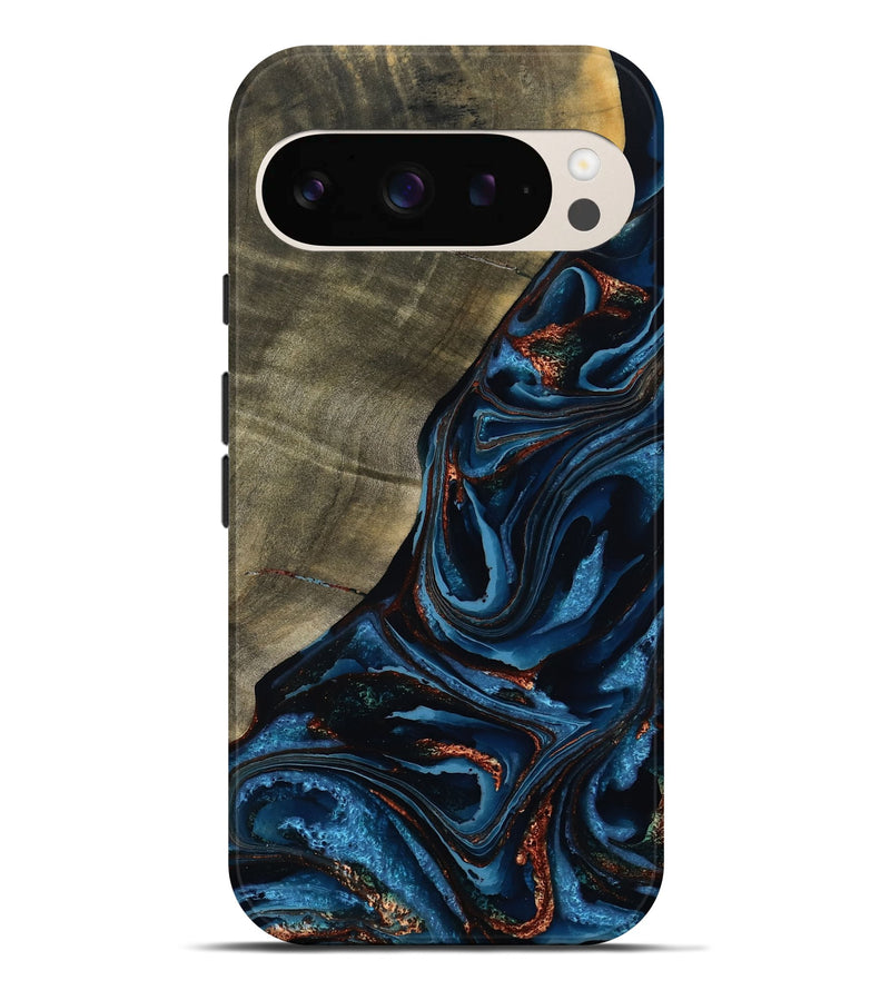Pixel 9 Pro XL Wood Live Edge Phone Case - Elora (Teal & Gold, 789799)